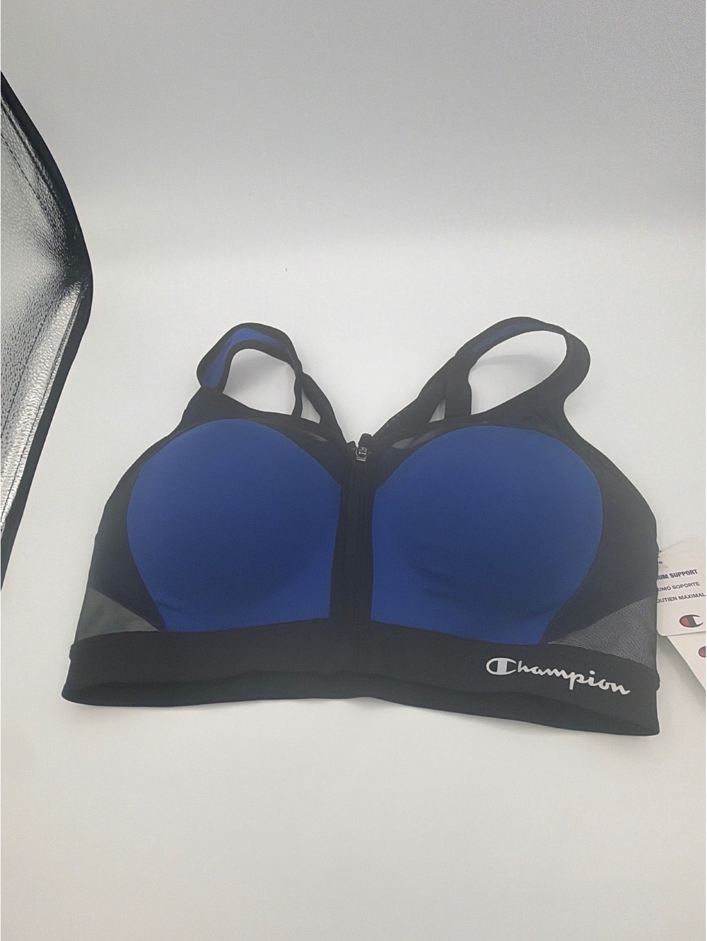 Champion Maximum Support Motion Control Zip Sports Bra 36D Blue Black